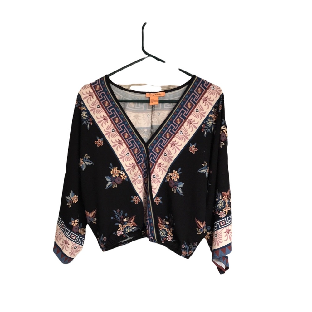 FLYING TOMATO crop top floral navy - women’s ladies size small